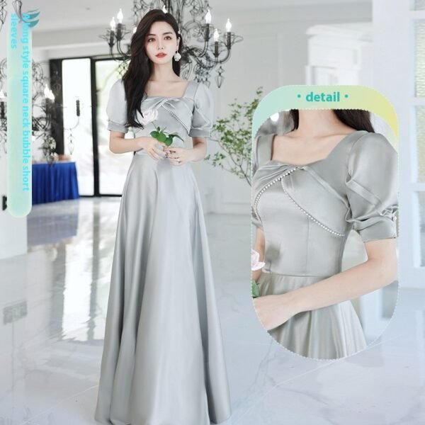 2024 Avocado Green Sisters Group Dress Skirt Women Satin Spring - Image 4