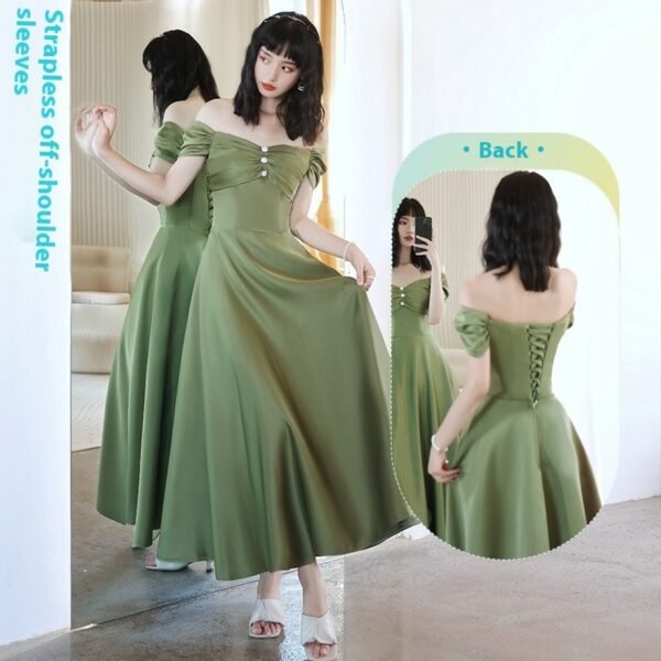 2024 Avocado Green Sisters Group Dress Skirt Women Satin Spring - Image 5