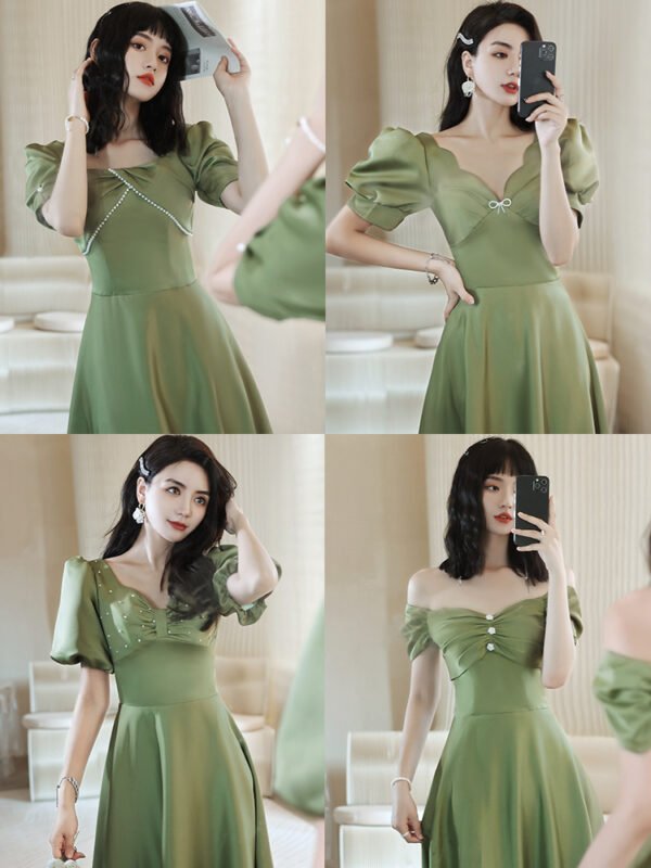 2024 Avocado Green Sisters Group Dress Skirt Women Satin Spring - Image 3