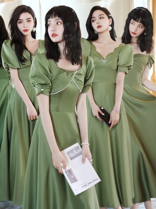 2024 Avocado Green Sisters Group Dress Skirt Women Satin Spring - Image 10